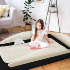 Sleepah Inflatable Toddler Travel Bed Portable Kids Air Mattress Set w Safety Rail Guards for Kids & Toddlers – Includes Pump, Carry Case, Pillow & More - Perfect Transitional Cot (Beige)