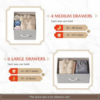 WLIVE Fabric Dresser for Bedroom, Dresser with 10 Drawers, Storage Tower with Fabric Bins, Double Dressers, Chest of Drawers for Closet, Living Room, Hallway, Light Grey