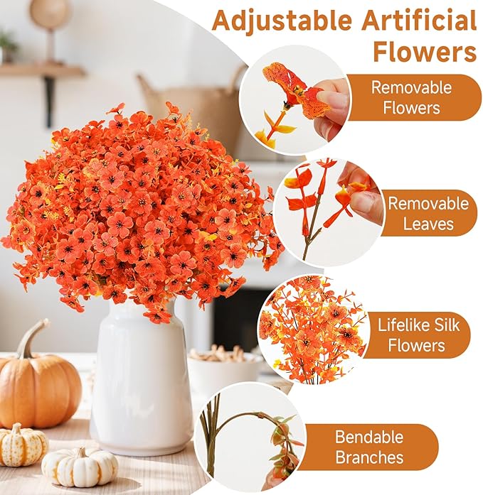 SHareconn 24 Bundles Artificial Fall Flowers for Outdoors Decoration,UV Resistant Silk Eucalyptus Lavender Faux Autumn Fake Plants for Outside Indoor Garden Yard Porch Home Decor,SunsetRedAutumnColour
