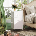 WLIVE Nightstand with 3 Drawers, Fabric Dresser, Organizer Unit, Storage Dresser for Bedroom, Hallway, Entryway, Closets, Sturdy Steel Frame, Wood Top, Easy Pull Handle, White