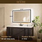 TETOTE Black LED Bathroom Mirror with Lights 48x30 Front & Back Light Vanity Framed Mirror Baroque Gothic Anti Fog Dimmable White/Warm/Natural,CRI90+,Waterproof,Wall Mounted(Horizontal/Vertical)