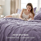 Bedsure Queen Comforter Set - Bed in a Bag Queen Size Bedding 7 Pieces, GentleSoft™ Pintuck Bed Set Gift for Family, Pinch Pleat Grayish Purple Comforter with Sheets, Pillowcases & Shams