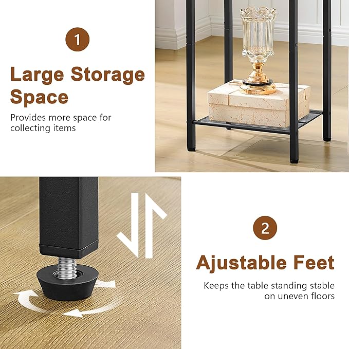 Hoctieon 3 Tier End Table, Telephone Table, Tall Side Table with Storage, Small Nightstand for Small Spaces, Metal Frame, For Living Room, Bedroom, Sofa Couch, Hall, Easy Assembly, Greige