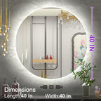 40 Inch Round LED Mirror, Backlit Round Lighted Bathroom Mirror,Large Circle Vanity Wall Mounted, Anti-Fog, Dimmable, 3000K/4500K/6000K