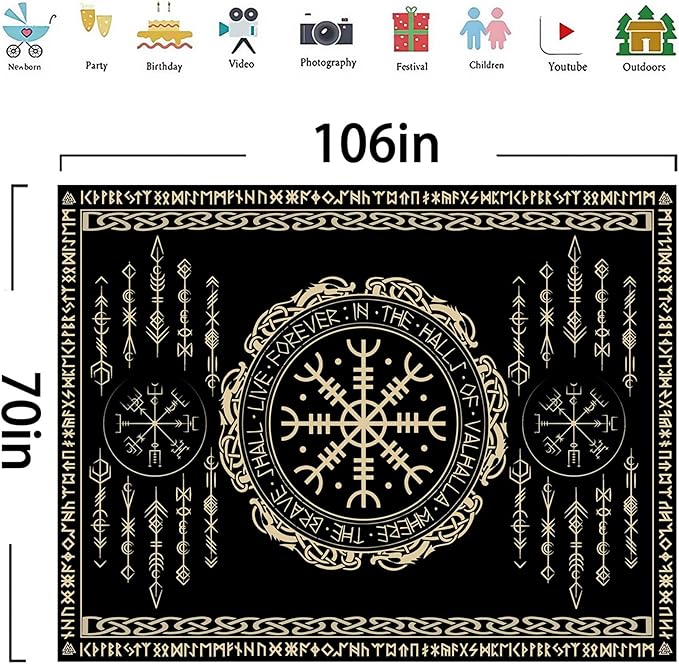 OSUNBD Nordic Vikings Tapestry Large 106x70inches Soft Flannel Vegvsir Symbol Amulet Celtic Rune Scandinavian Aesthetic Mythology Tapestry Wall Hanging for Bedroom Living Room Decor