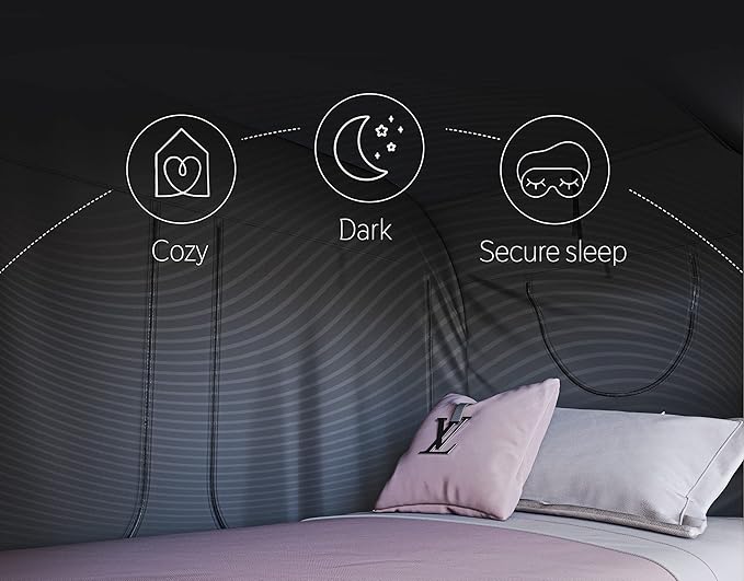TidyFriend Twin Bed Tent, Pop-Up Privacy Canopy & Tent Beds for Kids and Adults – Cozy, Light Blocking, Breathable Pongee Fabric for Sleep, Play, or Study, Collapsible Design (Black)