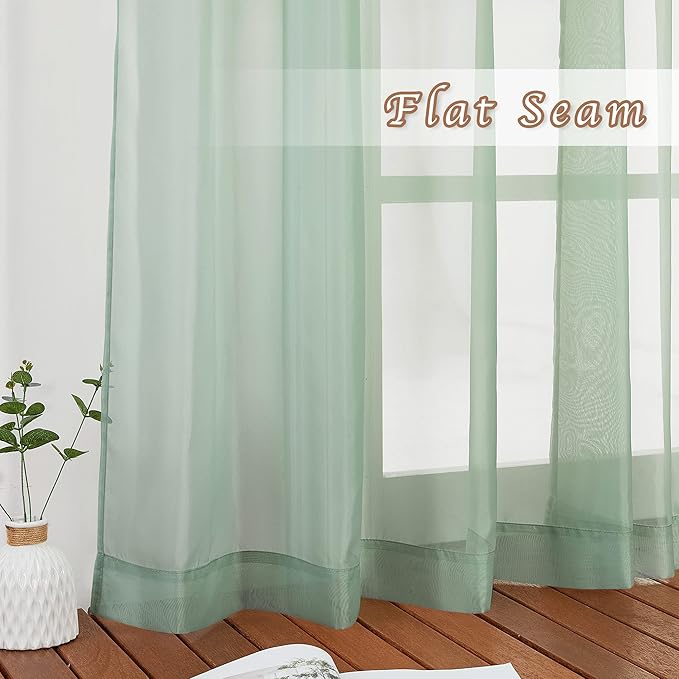 NICETOWN Sage Green Kitchen Curtains 45 inch Length, Grommet Voile Sheer Airy & Lightweight Soft Window Treatments with Light Filtering for Cafe, W54 x L45, 2 Panels