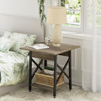 GreenForest End Table 24 inch for Living Room, Large Square Side Tables with X-Frame, Tall Industrial Bedside Nightstand with 2-Tier Storage, Gray Wash