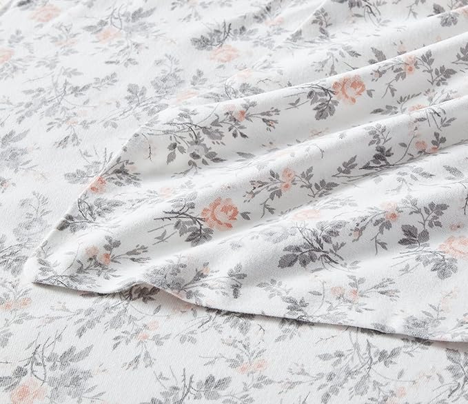 Laura Ashley - Flannel Sheets Queen Size, Anti-Pilling & Wrinkle Resistant Cotton, Touchably Soft for All-Season Comfort - Bed Sheets with Matching Pillowcases & Fitted Sheet (Rosalie Grey)