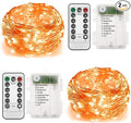 Twinkle Star 2 Pack Orange Halloween Fairy Lights Battery Operated, Total 66 ft 200 Led String Lights Remote Control Timer Silver String Light 8 Modes Firefly Lights for Garden Party Indoor Decor