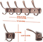 SKOLOO Coat Rack Wall Mount - Modern, Metal Wall Coat Rack with 5 Hooks, Sturdy Wall Hook Rack Rail for Hanging Coat, Jacket, Clothes, Hat, Red Copper