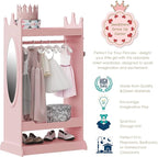 UTEX Kids Dress up Storage with Mirror,Costume Wardrobe for Kids, Open Hanging Armoire Closet,Pretend Storage Closet, Costume Storage Dresser (Pink)