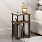 Furinno JUST Night Stand, 3-Tier Turn-N-Tube Nightstand with Charging Station, Bedside Table, End Table, Side Table with USB and Type-C Charging Port, for Bedroom, Living Room, Amber Pine