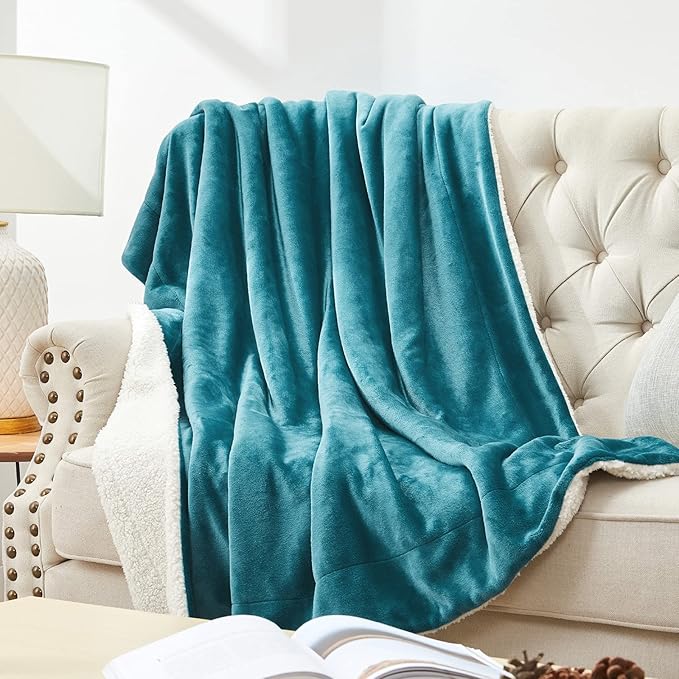 Walensee Sherpa Fleece Blanket (Twin Size 60”x80” Teal) Plush Throw Fuzzy Super Soft Reversible Microfiber Flannel Blankets for Couch, Bed, Sofa Ultra Luxurious Warm and Cozy for All Seasons