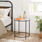 VASAGLE Round Side Tables, Set of 2, Glass End Tables with Metal Frame, Black Coffee Tables with Modern Style, for Living Room, Balcony, Bedroom, Black