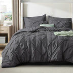 Bedsure Queen Comforter Set Dark Grey - Bed in a Bag Queen Size Bedding 7 Pieces, GentleSoft™ Pintuck Bed Set Gift for Family, Pinch Pleat All Season Comforter with Sheets, Pillowcases & Shams