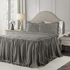 Lush Decor Ravello Pintuck Ruffle Skirt Bedspread Set - Luxe 2 Piece Ruffled Bedding Set - Traditional Glam & Farmhouse Inspired Bedroom Decor - Twin, Dark Gray