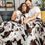 BEDELITE Cow Print Throw Blanket for Couch & Bed, 300GSM Cute Luxury Plush Cozy Fuzzy Blanket 50" x 60", Super Soft Warm Lightweight Throw Blanket for Travel Camping, Brown