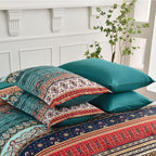 Boho King Size Comforter Set 8 Pieces,Green and Brown Bohemian Striped Bed in a Bag,Floral Soft Microfiber Bedding Comforter Set