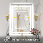 20"x 28" LED Bathroom Mirror with Black Frame, Bathroom Mirror with Lights Front and Backlit, Lighted Mirror Stepless Dimmable, Anti-Fog, Memory, LED Vanity Mirror with Lights 3 Colors