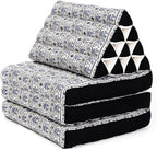 Leewadee - Comfortable Japanese Floor Mattress - Thai Floor Bed with Triangle Cushion - Futon Mattress - Thai Massage Mat, 67 x 21 inches, Blue White, Kapok Filling