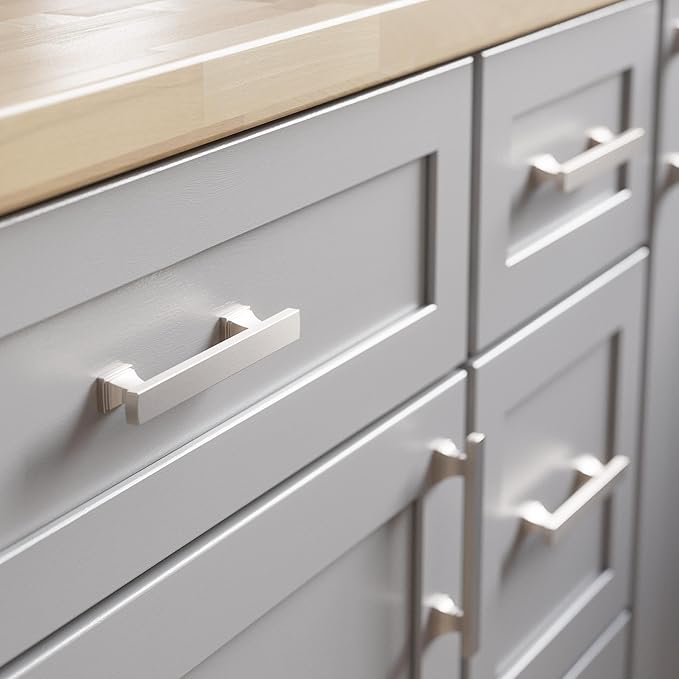 FRANKLIN BRASS Tiered Foot (10-Pack) Cabinet Handles 3-3/4" Hole Center Pulls | Satin Nickel Hardware Kitchen Door, Drawers, Dressers, Furniture P49573C-SN-B