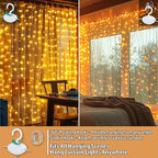 HXWEIYE 300LED Fairy Curtain Lights, 9.8x9.8Ft USB Plug-in 8 Modes Christmas String Hanging Lights with Remote for Bedroom Backdrop Wedding Party Indoor Wall Decor, Warm White, Standard