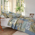 Secgo Queen Comforter Set for Bed - 100% Cotton Quilts Queen Size, Green, Sage Bedspreads (90 * 98 Inch) with 2 Pillow Shams, Patchwork Reversible Lightweight Bedding