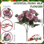Geosar 8 Bundles Artificial Peonies Flowers Fake Silk Peony Bouquet Faux Peonies Flowers Bulk for Decoration Vase Floral Arrangements Wedding Party Table (Wine Red,Gray)