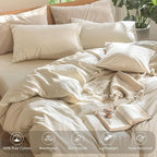 MooMee Bedding Duvet Cover Set 100% Washed Cotton Linen Like Textured Breathable Durable Soft Comfy (Heathered Almond Milk Grey, Oversized Full 82"x86")