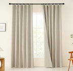 KangBang 100% Blackout Linen Curtains 90 Inches Long, Black Out Linen Curtains for Living Room 2 Panels, Back Tab/Rod Pocket/Hook Belt Thermal Insulated Drapes, Farmhouse Luxury Burlap Drapes, W52xL90