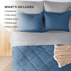 Bedsure Twin Comforter Set - 5 Pieces Reversible Slate Blue Bedding, Twin Size Bed Set for All Seasons, Bed in a Bag with Down Alternative Comforter, Sheets, Pillowcase & Sham