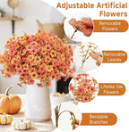 SHareconn 48 Bundles Artificial Fall Flowers for Outdoors Decoration, UV Resistant Silk Eucalyptus Lavender Faux Autumn Fake Plants for Outside Indoor Garden Yard Porch Home Decor, Autumn Orange-Red