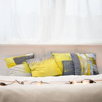 Ambesonne Modern Throw Pillow Cushion Case Pack of 4, Abstract Grunge Themed Geometric Squares with Paintbrush Stroke Effect Ornament, Modern Accent Double-Sided Digital Printing, 24", Yellow Grey