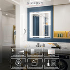 Keonjinn LED Bathroom Mirror, Lighted Vanity Mirror with Lights, 30 x 36 Inch, Dimmable, Anti-Fog, IP54, 6000K, Wall Mounted