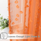 MYSKY HOME Pom Pom Orange Sheer Curtains for Bedroom Girls Room Curtains 63 inch Length for Nursery Kids Light Filtering Boho Window Drapes, Rod Pocket, 38" Wide, 2 Panels