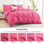 HYMOKEGE Hot Pink Queen Comforter Set Seersucker 7 Pieces, All Season Luxury Bed in a Bag Queen for Bedroom, Bedding Set with Comforter, Sheets, Pillowcases & Shams