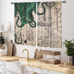 Nautical Octopus Curtains, Coastal Old Pirate Map Sailboat Compass Vintage Magic Ocean Kraken Octopus Tentacles Window Drapery Treatment for Bedroom Living Room Kitchen Bathroom 2 Panels, 55x39 Inch