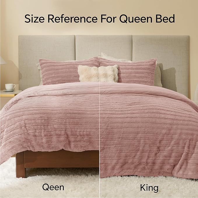 BEDELITE Fleece King Comforter Set -Super Soft & Warm Fluffy Pink Faux Fur Bedding, Luxury Fuzzy Heavy Bed Set for Winter with 2 Pillow Cases