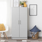 Prepac Elite 32" Storage Cabinet, Light Gray Storage Cabinet with Hanging Rail and Shelves for Living room, Kitchen and Laundry room 24.5" D x 32" W x 65" H
