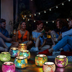 Rancco Glass Votive Candle Holder for Tealight, Romantic Mosaic Cracked Candle Holder, Candle Lamp Aromatherapy Candlescape Bowl for Valentine's Thanksgiving, Christmas Table Centerpiece,Party Decor
