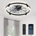 LEDIARY 24 Inch Ceiling Fans with Lights and Remote, Modern Dimmable Low Profile Ceiling Fan, Black Flush Mount Ceiling Fan with 3 CCT and 6 Speeds