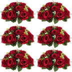NUPTIO Flower Wedding Centrepieces for Tables - 6 Pcs 9.5in Diameter Crimson Artificial Flowers Rose Ball for Centerpieces Table - Fake Rose Arrangements for Weddings Birthday Party Decor