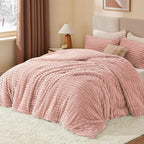 BEDELITE Fleece Queen Comforter Set -Super Soft & Warm Fluffy Dusty Pink Bedding, Luxury Fuzzy Heavy Bed Set for Winter with 2 Pillow Cases