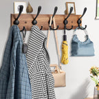 2pcs Coat Rack Wall Mount Wooden Hat Rack for Wall Hooks Pine Real Wood Plank 16.9" Brown Coat Hanger with 5 Triple Hooks for Hanging Coat Hat Jacket