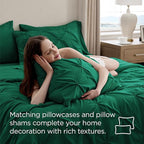 Bedsure Queen Comforter Set Dark Green - Bed in a Bag Queen Size Bedding 7 Pieces, GentleSoft™ Pintuck Bed Set Gift for Family, Pinch Pleat All Season Comforter with Sheets, Pillowcases & Shams