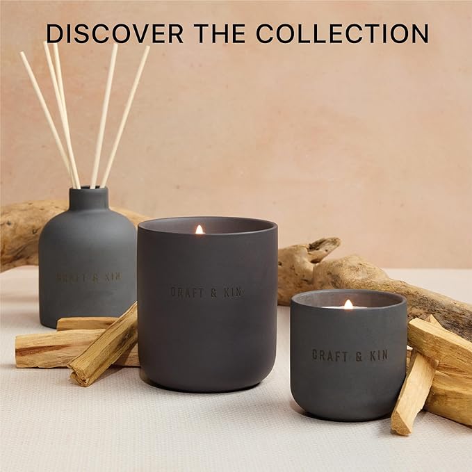 Craft & Kin Christmas Reed Diffuser for Home & Bathroom – Santal Woods Holiday Reed Diffuser Set with Fragrance Sticks, Long-Lasting Alcohol-Free Winter Scent, Earthenware Collection, 6.7oz