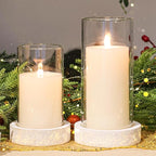 Set of 2 Hurricane Candle Holders with Wood Base & Glass Cylinder (4.2x5.9” & 4.6x7.8”) – Rustic Wooden Candle Holders for Home Decor, Weddings, Table Centerpieces