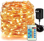 Moobibear LED Decorative Fairy String Lights 66ft 200 LEDs Dimmable Outdoor/Indoor Starry String Lights, Warm White Copper Lights with Remote Control for Garden Room Patio Party Valentines Day Decor