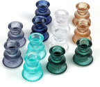 WDHODEC Christmas Taper Candle Holders 12PCS Glass Candlestick Holders for Table Centerpiece Colorful Candle Sticks for Wedding, Party and Winter Decoration(Blue&Green)